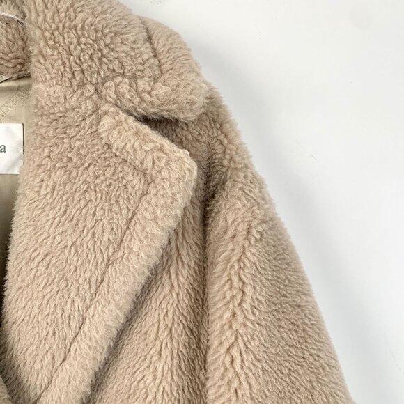 Max Mara Womens Beige Teddy Double-Breasted Wool & Alpaca Long Coat Size M - Picture 3 of 8